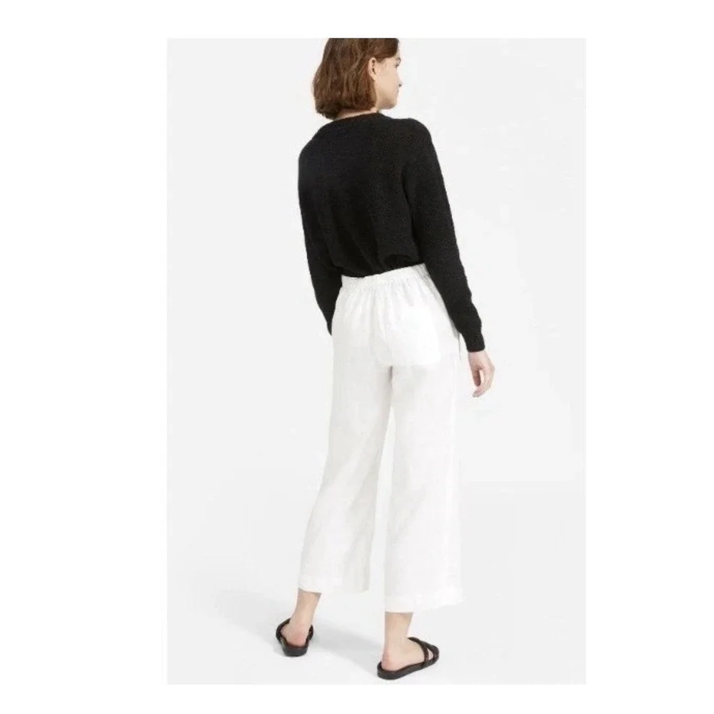 Everlane Pants Women's 8 White 100% Linen Patch Pocket Wide Leg Crop #CC12-1